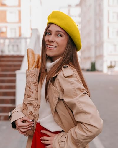 Parquet Solid Color French Beret Hat. Classic French, Casual and Chic Lightweight Cap for Women - color: Yellow