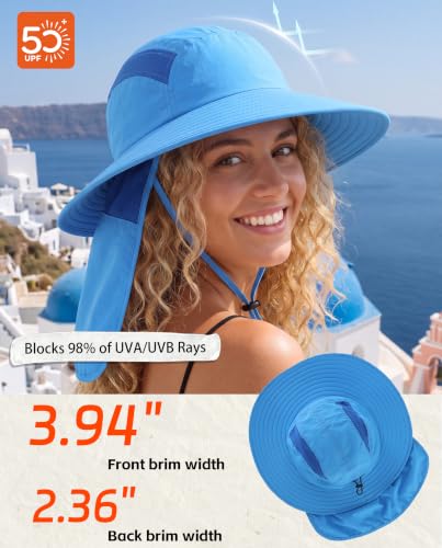 Home Prefer UPF 50+ Sun Hat with Neck Flap Wide Brim Fishing Hat for Men - color: Sky Blue