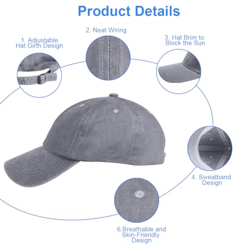 AOMIG Baseball Cap Women Men, Cotton Adjustable Dad Hat, Plain Vintage Washed Distressed Polo Hat, Golf Running Ball Cap - color: Grey