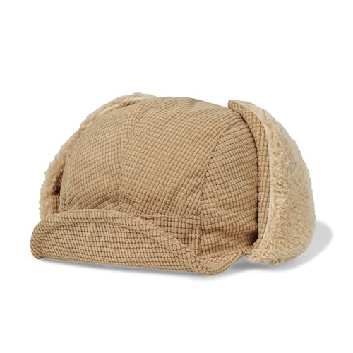 CLAPE Winter Hat with Ear Flap, Sherpa Fleece Lined Warm Adjustable Drawstring Soft Brim Trapper Hat for Men Women - color: Pl2505-khaki