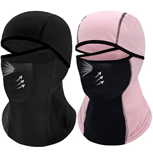Breathable Kids Balaclava Ski Mask (2 Pack), Fleece Winter Face Mask for Cold Weather Boys Girls - Children Windproof Hat - color: Black + Pink