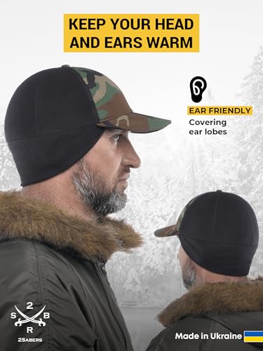 2SBR 2SABERS Mens Winter Hat with Earflaps and Visor - Warm Trucker Baseball Cap Hat - color: Wood Camo, size: Medium