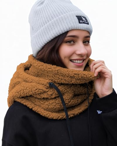 Shy Velvet Sherpa Hood Balaclava Wind-Resistant Ski Mask for Men and Women - color: Camel
