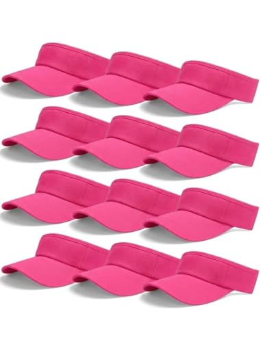 12 Pack Sun Visor Hats Softball Adjustable Cap Sun Protection for Women Men - color: Hot Pink