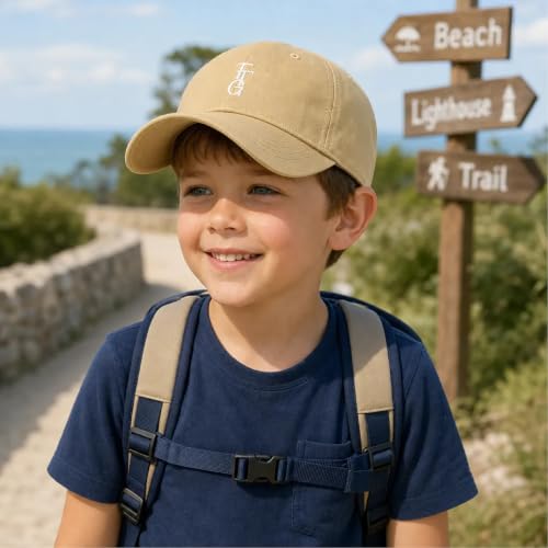 Kids Washed Cotton Baseball Cap, Unstructured Adjustable Toddler Hat for Boys & Girls - color: Light Khaki
