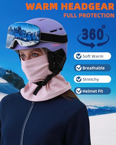 Winter Balaclava Ski Mask for Men Women Thermal Face Mask Breathable Face Cover for Cold Weather Motorcycle Snowboard - color: Black+pink(with Breath Hole)