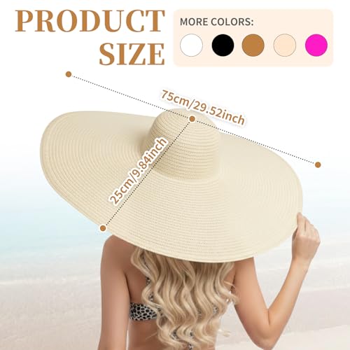 Barelove Sun Straw Hat Wide Brim Shape Hat with UPF 80+, Packable Foldable Floppy Summer Beach Hat for Women Men - color: Beige