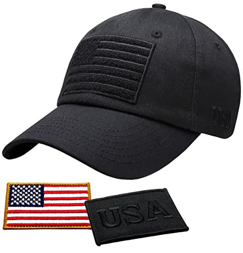 Antourage American Flag Unisex Baseball Hat for Men and Women | USA Flag Mesh Snapback Cap with 2 Patriotic Patches - color: (10.8) Black Classic