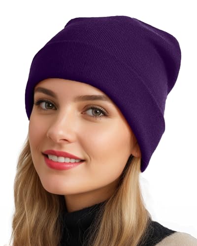 Womens Satin Lined Beanie Wool Silk Lining Slouchy Warm Skull Cap - color: 1pcs Dark Purple