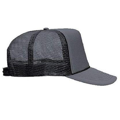 OTTO Polyester Foam Front 5 Panel High Crown Mesh Back Trucker Hat - color: Char. Gray