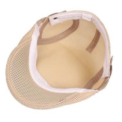 DIYDECAL Mens Breathable Mesh Summer Hat Adjustable Newsboy Beret Ivy Cap Cabbie Flat Cap - color: Beige