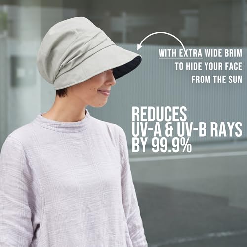 CHARM Womens Summer Sun Hat - Organic Cotton Chemo Wide Brim Cap SPF Protection - color: Gray