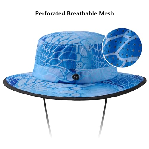BASSDASH UPF 50+ Water-Resistant Fishing Bucket Hat with Laser Perforated Mesh Adjustable for Men Women Outdoor Hiking - color: Ocean Scales
