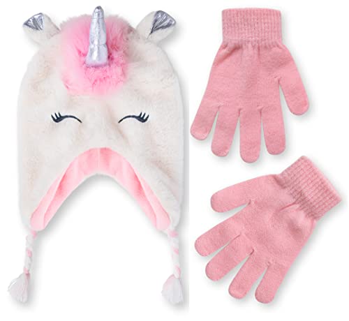 Toddler Winter Hat and Gloves Set for Ages 4-7 or Boys & Girls Winter Hat & Toddler Mittens Ages 2-4 - color: Pink/White Unicorn - Gloves, size: 4-7 Years