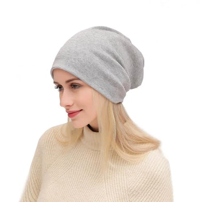 UTTPLL Unisex Baggy Cotton Beanies Lightweight Hip-Hop Soft Slouchy Stretch Beanie Hat Chemo Caps for Men Women - color: Light Grey