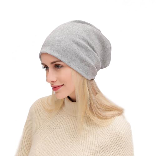 UTTPLL Unisex Baggy Cotton Beanies Lightweight Hip-Hop Soft Slouchy Stretch Beanie Hat Chemo Caps for Men Women - color: Light Grey