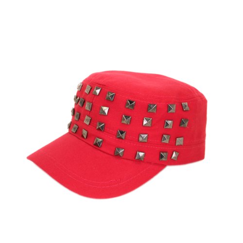 Adjustable Cotton Military Style Studded Front Army Cap Cadet Hat - Diff Colors Avail - color: Fuchsia Red