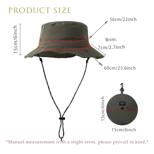 Waterproof Bucket Rain Hat with Chin Strap, Packable Sun Hat for Men Women Summer Lightweight Hiking Fishing Cap - color: Army Green