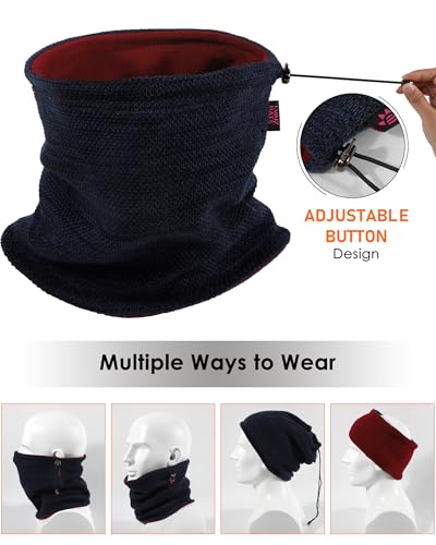 Winter Mens Beanie Hat Scarf Set Fleece Lined Windproof Ski Skull Cap Women - color: Blue+red