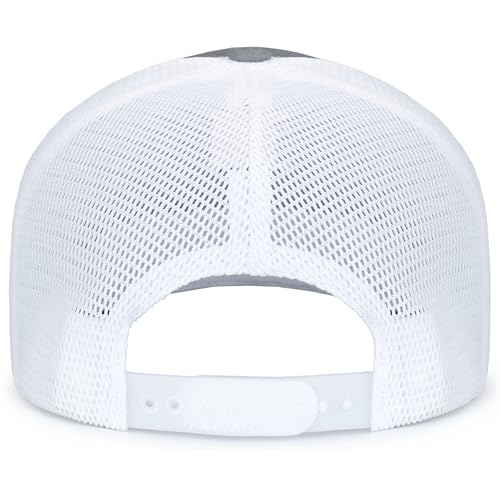 Pacific Headwear Contrast Stitch Trucker Pacflex Snapback Cap - color: Heather Grey/White/Heather Grey