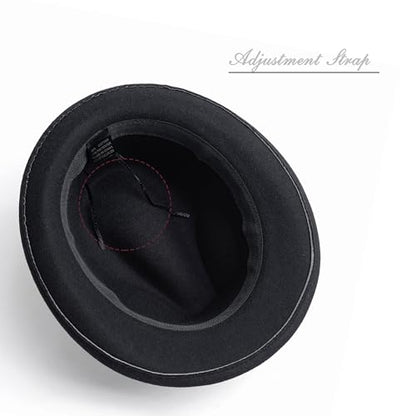 Short Brim Fedora Hat for Men Women Felt Trilby with Feather - color: Black