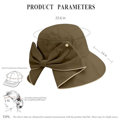 Women's Foldable Wide Brim Bowknot Bucket Hat Sun Protective - color: Brown