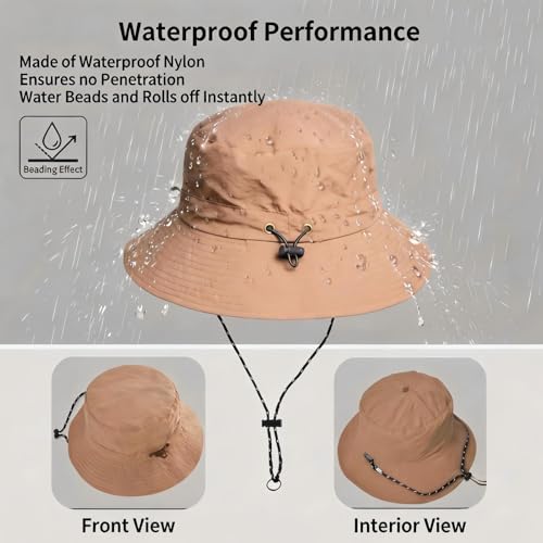 Honnesserry Bucket Hats for Woman Men Outdoor UV Sun Protection Hat Nylon - color: Khaki