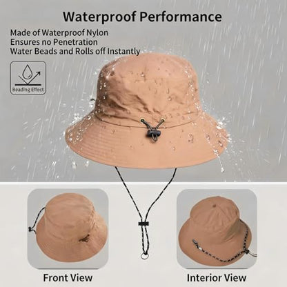 Honnesserry Bucket Hats for Woman Men Outdoor UV Sun Protection Hat Nylon - color: Khaki
