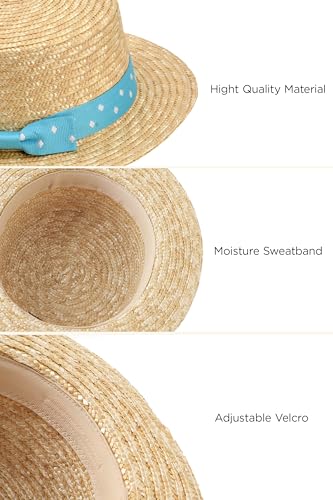 BABEYOND Men's Straw Boater Hat, 1920s Gatsby Summer Costume Accessory - color: Bluedots, size: Large-X-Large