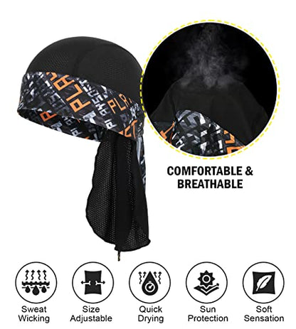 MELASA Cooling Do Rags Skull Cap Helmet Liner Breathable Sweat-Seal - color: Black Orange Print Style