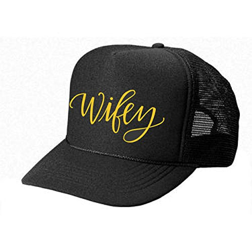 Women's Mens Unisex Trucker HAT - Wifey - Cool Stylish Apparel Accessories - color: Black-gold Print
