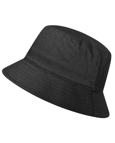 GADIEMKENSD 100% Cotton Bucket Hat - Unisex, UPF 50 Sun Protection, Lightweight, Packable - color: Black