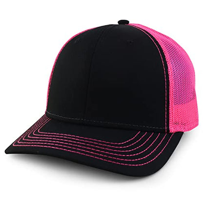 Armycrew Oversize XXL Low Profile Two Tone Mesh Back Trucker Baseball Cap - color: Black Neon Pink