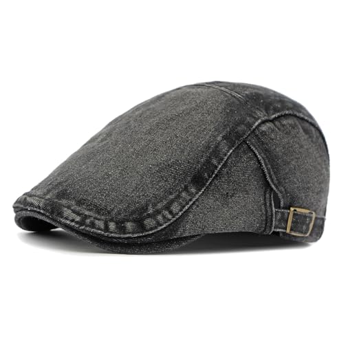 Cotton Newsboy Cap,Breathable Ivy Gatsby Cabbie Beret Hat for Men's Women Driving Hunting Golf - color: Denim Black