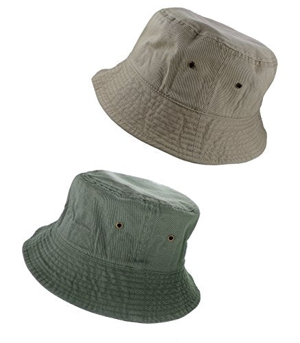 Gelante Solid Color 100% Cotton Bucket Hat for Women and Men Packable Travel Summer Beach Hat - color: 2pcs Khaki & Olive, size: Large-X-Large