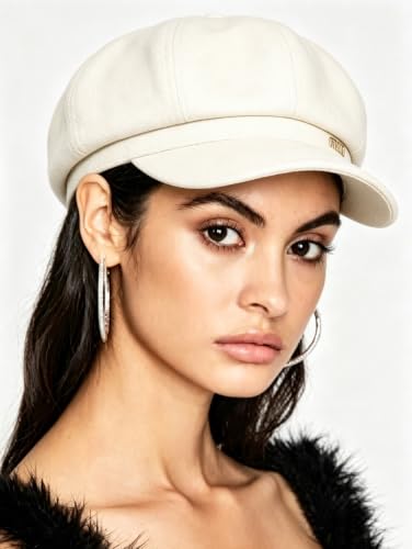 Women's French Octagonal Beret Newsboy Cap Outdoor Painter Hats - color: White Mm