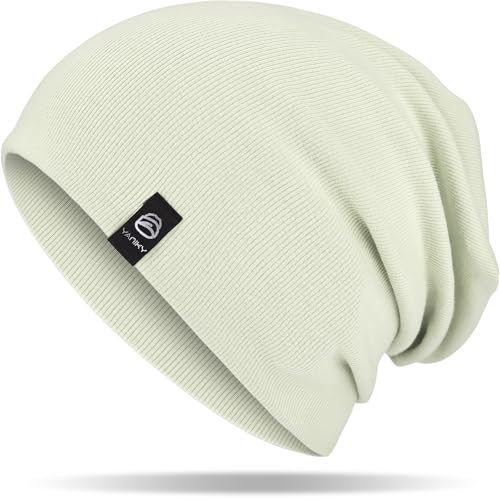 YANIKY Slouchy Beanie for Women, Mens Soft Cotton Beanie Hat, Double Layer Windproof Skull Cap for All Seasons - color: Light Green