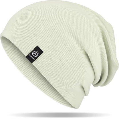 YANIKY Slouchy Beanie for Women, Mens Soft Cotton Beanie Hat, Double Layer Windproof Skull Cap for All Seasons - color: Light Green