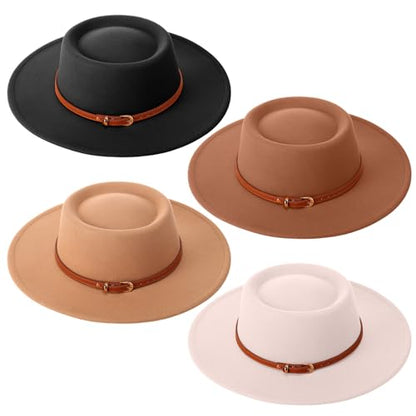 JaGely Hats Felt Hat for Women with Belt - color: Khaki, Black, Brown, Beige With Brown Belt