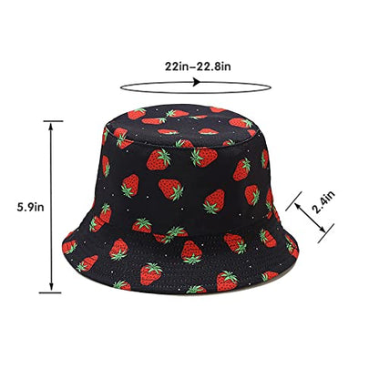 Unisex Bucket Hat Beach Sun Hat Aesthetic Fishing Hat for Men Women Teens, Reversible Double-Side-Wear - color: Strawberry Black