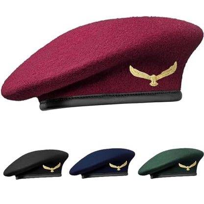 SILAK Traditional Army Style Cap with Metal Eagle Badge – Che Guevara Inspired, Woolen French Beret Hat for Men and Women - color: Maroon
