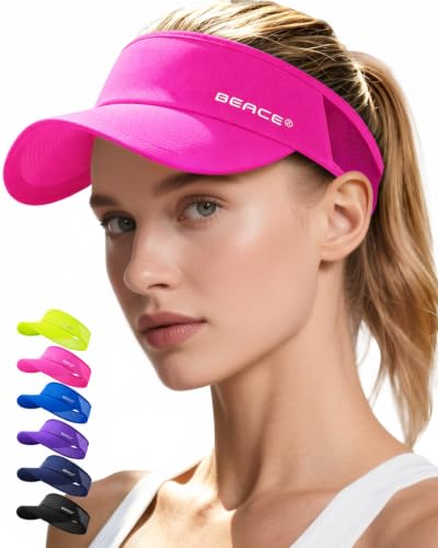 BEACE Sun Visor Hat Women Men-Sports Lightweight Wicking Stretchy Sunvisor Cap for Golf Tennis Running Pickleball Beach - color: Hot Pink