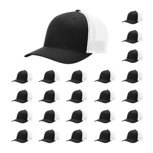 Richardson 110 Trucker R-Flex Baseball Cap| Fitted Mesh Back Hat - color: Black/White, size: Large-X-Large