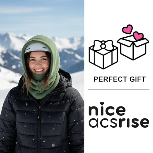 Fleece Balaclava Over Helmet - Warm Helmet Ninja Hood - Snowboard Hooded Hat Neck Gaiter Ski Mask - color: Pinegreen, size: One Size