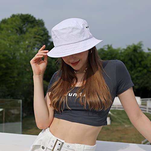 Washed Cotton Bucket Hats Packable Summer Beach Cap for Men Women - color: Ce-bh-black-white-gray