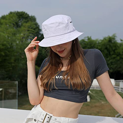 Washed Cotton Bucket Hats Packable Summer Beach Cap for Men Women - color: Ce-bh-black-white-gray