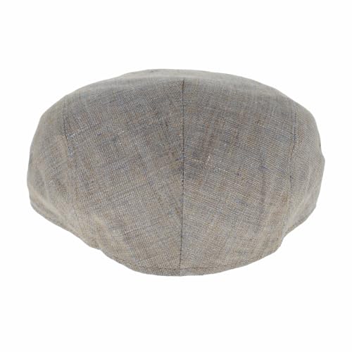 Hats in the Belfry Italia Men's Flat Cap, 100% Linen, Blue Brown Cream Plaid, Made in Italy, Newsboy Style, Casual Wear - color: Tan, size: Medium