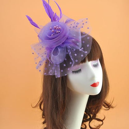 WLBON Fascinators Hat 20s 50s Headband Hair Clips Flower Mesh Veil Feather Headpiece Headwear Women Halloween Carnival Cocktail Wedding Church Cosplay Dress Up Birthday Tea Party Accessories Purple - color: Purple Tone