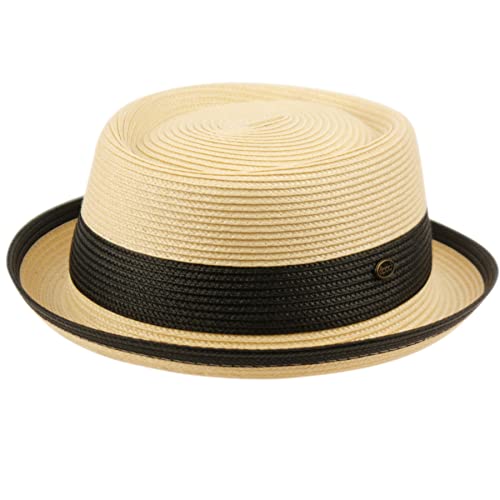 Men's Fancy Summer Straw Pork Pie Derby Fedora Upturn Brim Hat - color: F2809natural, size: Small-Medium