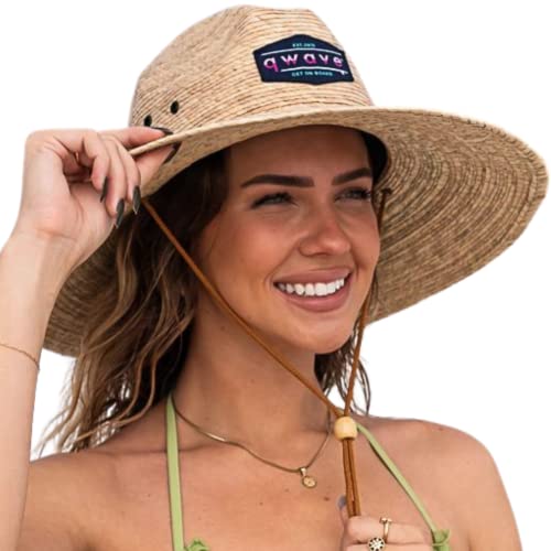 Qwave Packable Stone-Washed Straw Lifeguard Hat for Men and Women - Beach Straw Hat Protects from Summer Sun - color: Ombré Pink